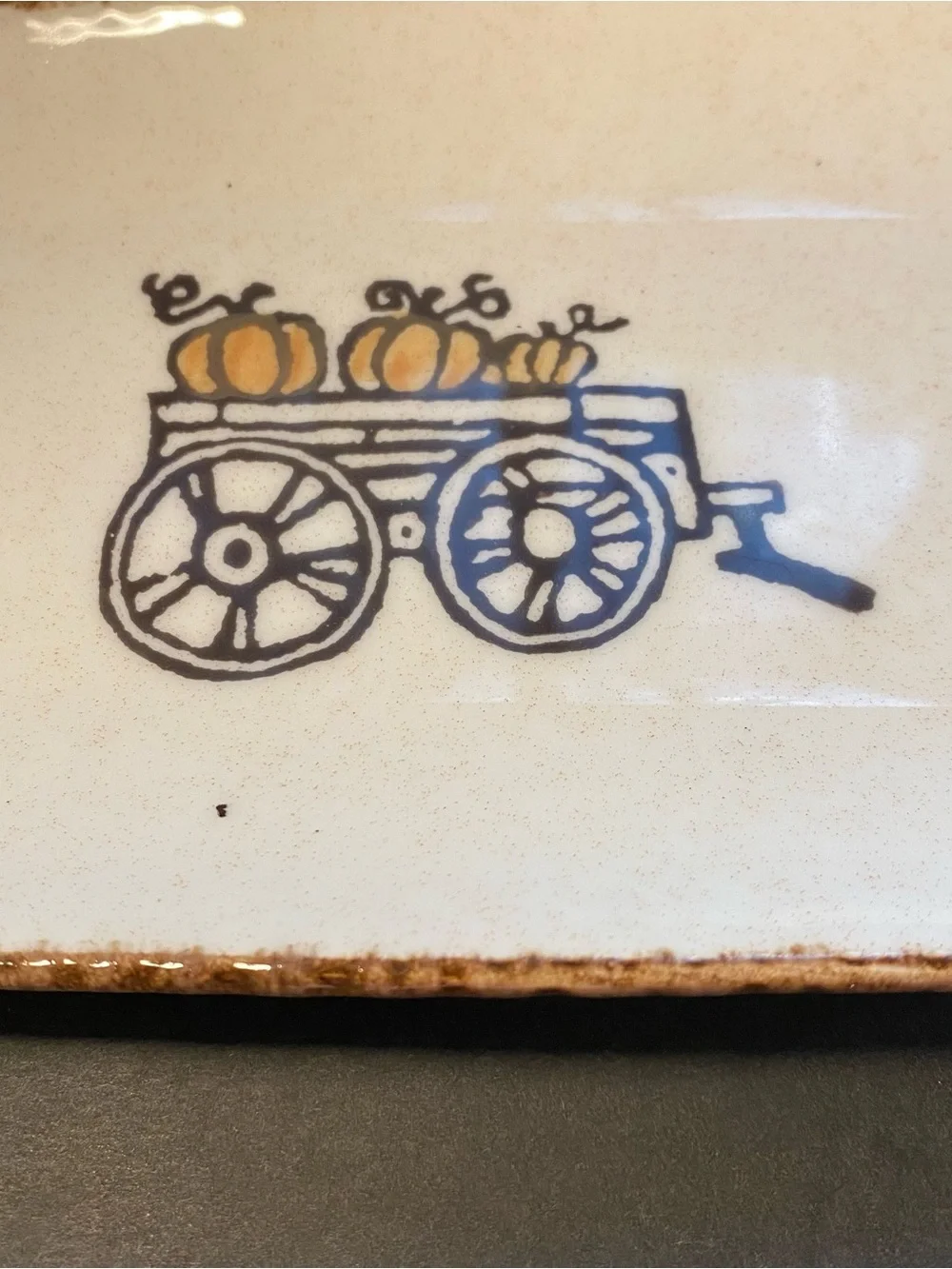 Ceramic Fall Pumpkin Wagon Rectangle Serving Platter Tray Thanksgiving Decor